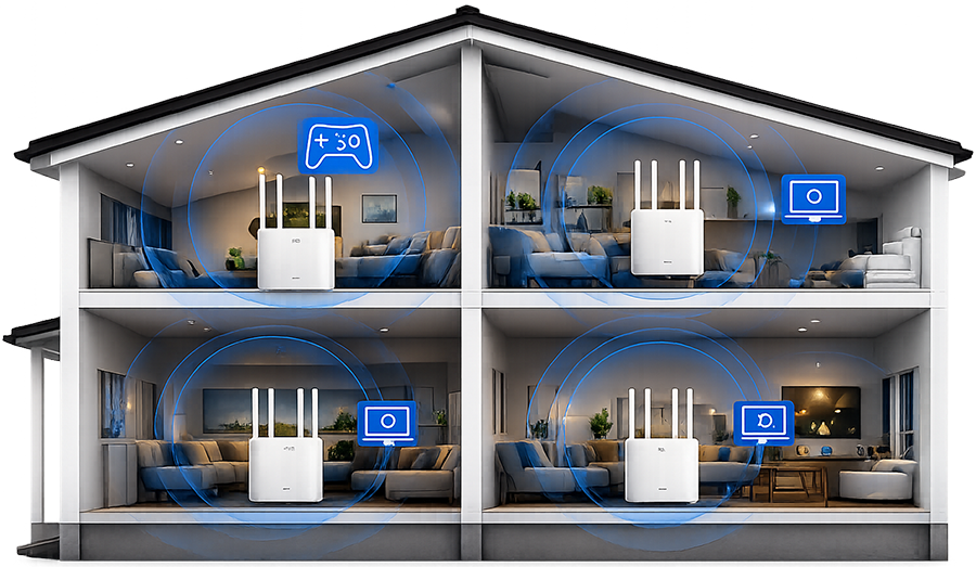 Casa com cobertura Wi-Fi Mesh em todos os ambientes